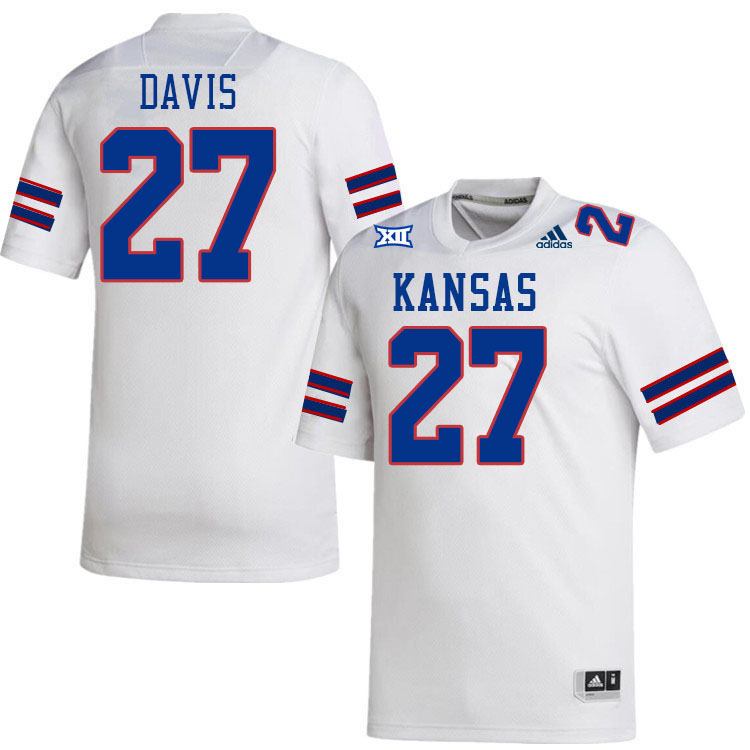 Men #27 Taylor Davis Kansas Jayhawks College Football Jerseys Stitched Sale-White